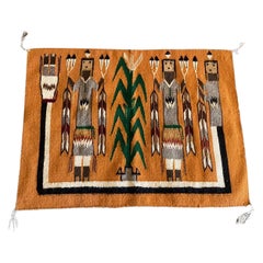 Native American Navajo Yei Yeibichai Handwoven Pictorial Wool Rug Blanket