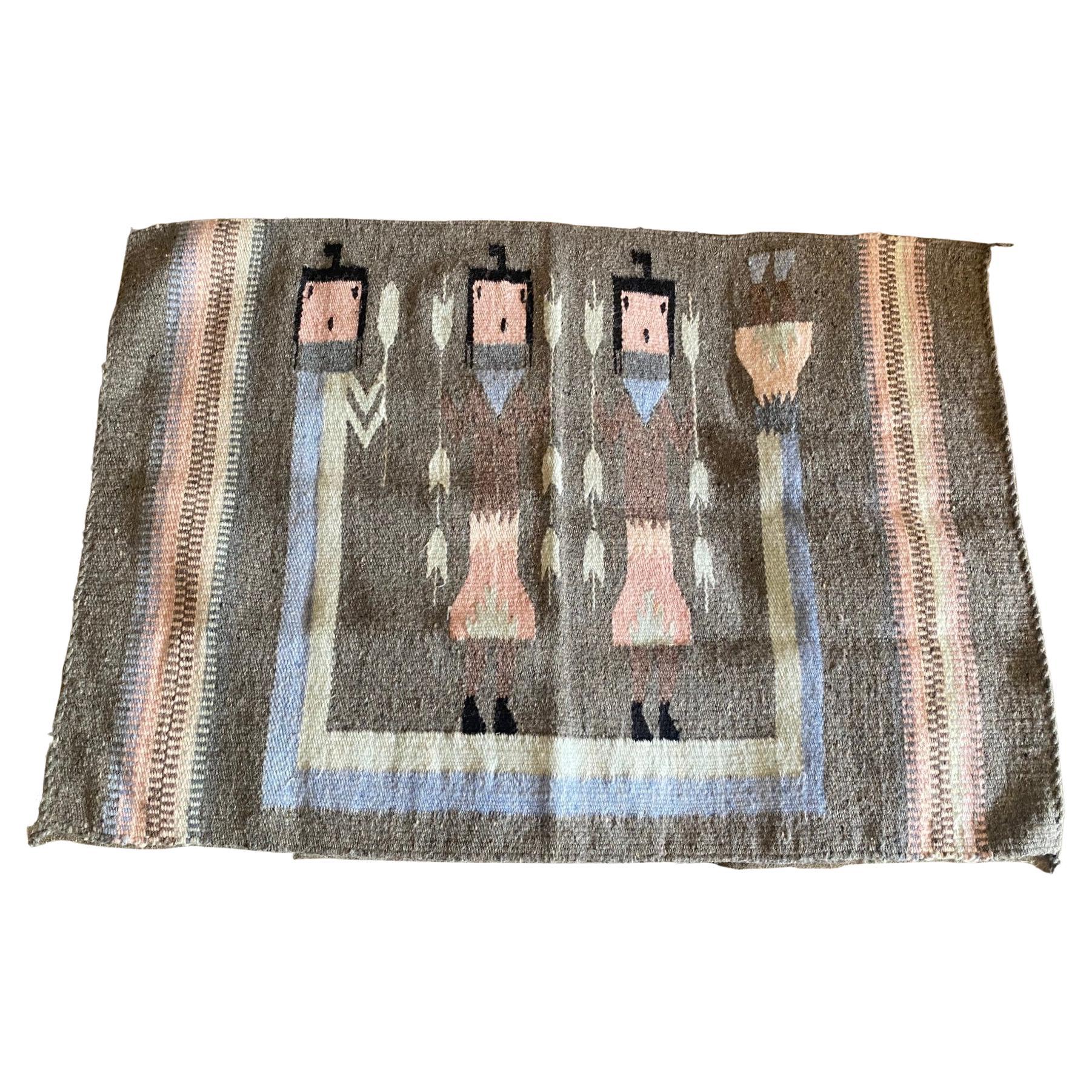 Native American Navajo Yei Yeibichai Handwoven Pictorial Wool Rug Blanket