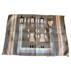 Native American Navajo Yei Yeibichai Handwoven Pictorial Wool Rug Blanket