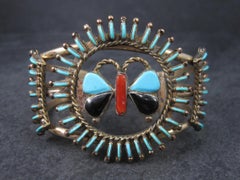 Native American Needlepoint Turquoise Inlay Butterfly Cuff Bracelets