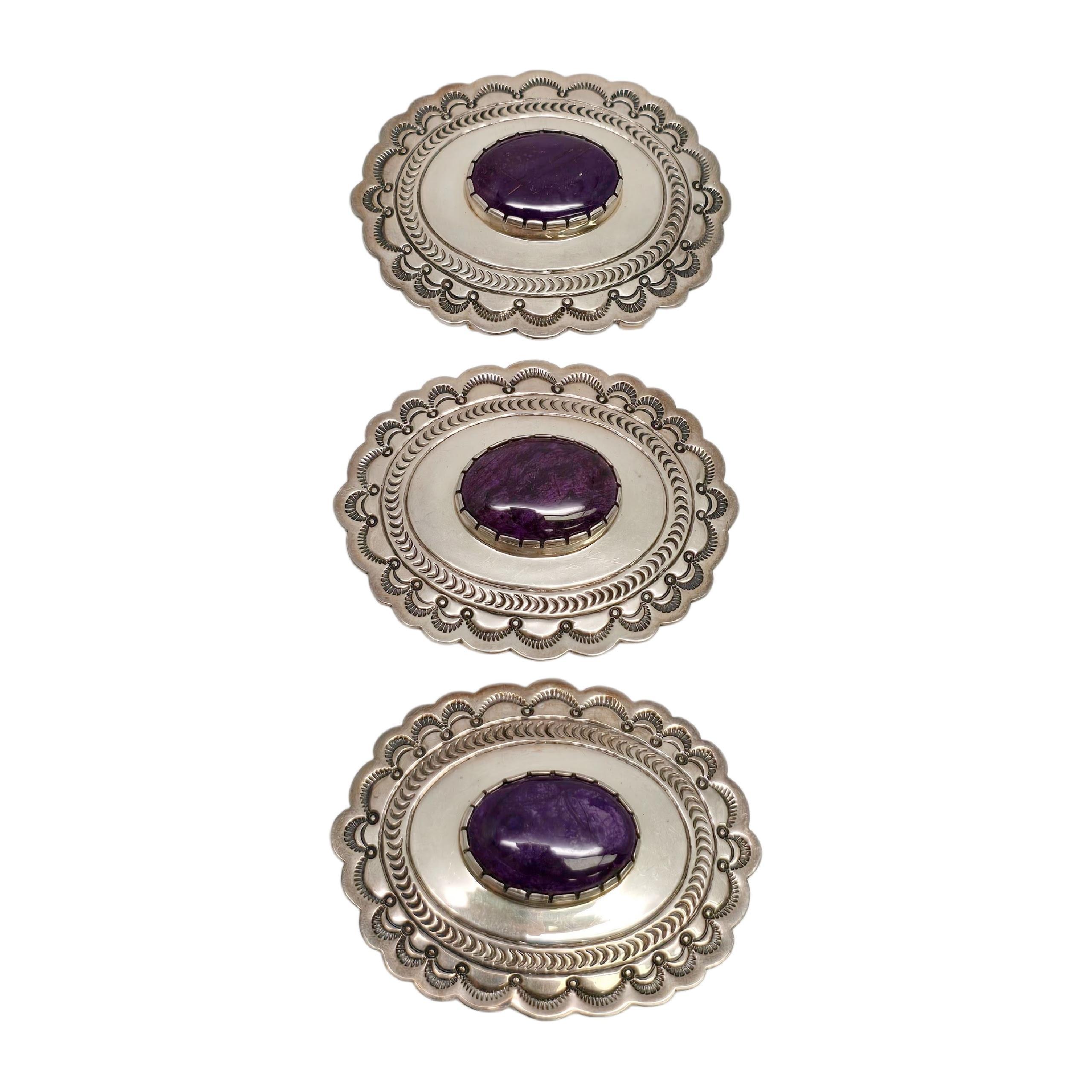 Fibbia e conchiglie in Sugilite d'argento dei nativi americani A. Garcia #23618 in vendita 1