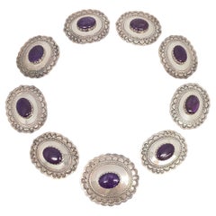 Native American Nelson Garcia Sterling Silver Sugilite Buckle & Conchos #23618