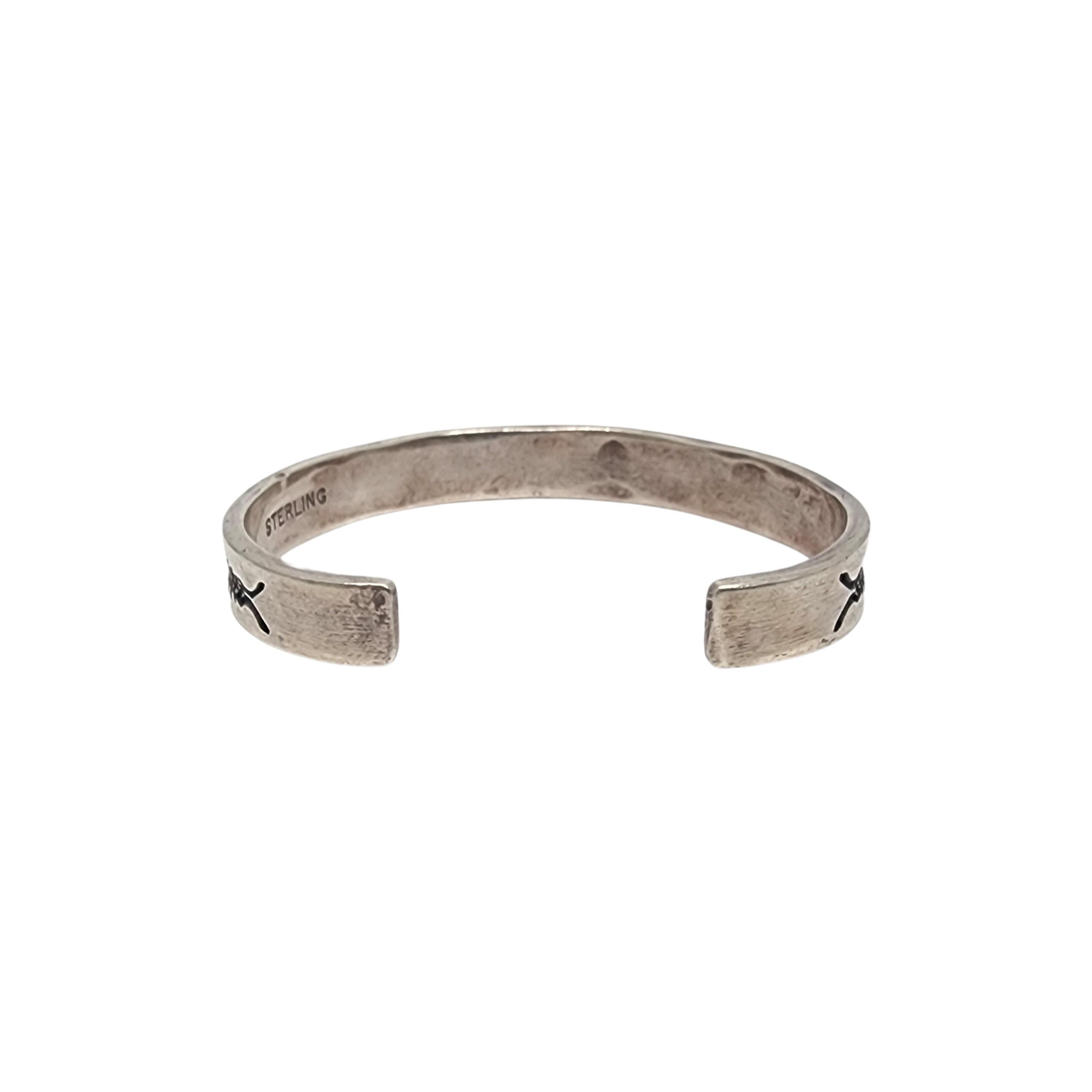 Native American Nora Tahe Sterling Silver Stamped Cuff Bracelet #18604 In Good Condition For Sale In Washington Depot, CT