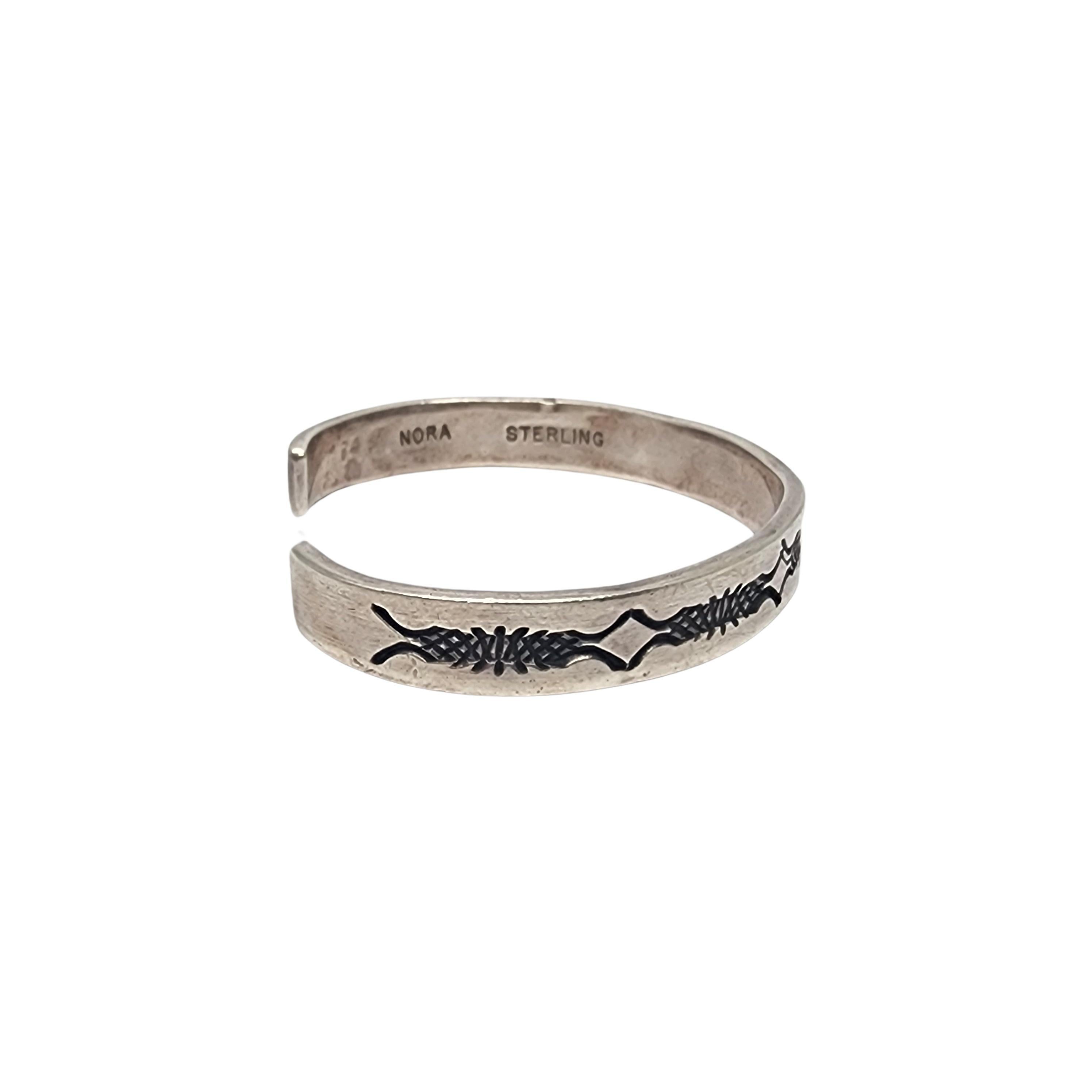 Women's Native American Nora Tahe Sterling Silver Stamped Cuff Bracelet #18604 For Sale