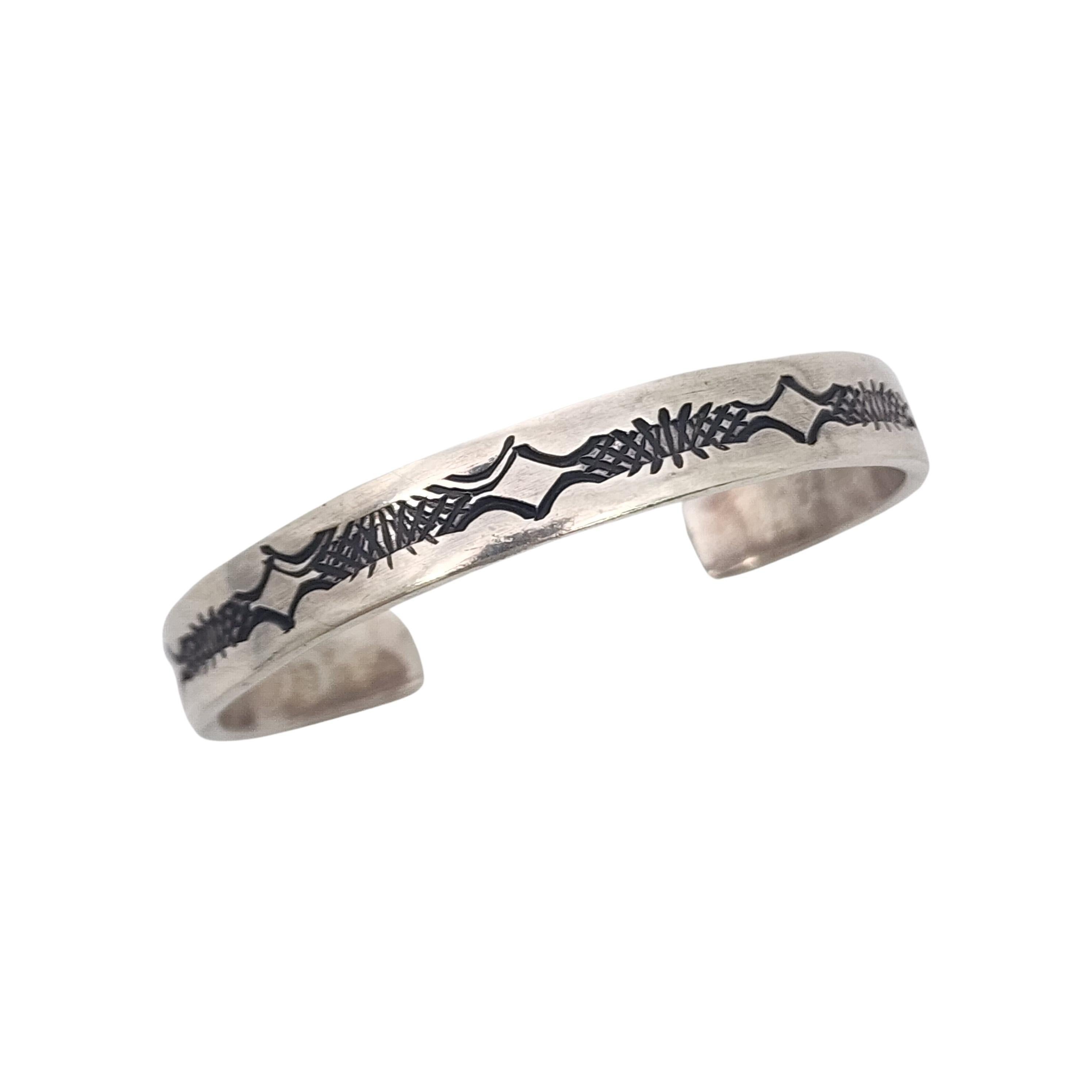 Native American Nora Tahe Sterling Silver Stamped Cuff Bracelet #18604 For Sale 2