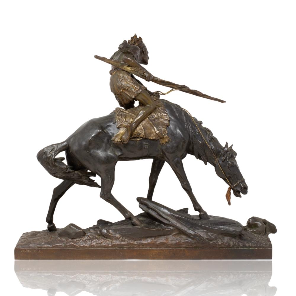 Bronze Amérindien à cheval Edouard Drouot en vente