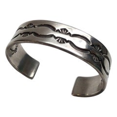 Native American Oxidized Stamped Sterling Silver Cuff Bracelet by GH