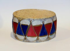 Native American Painted Pueblo Drum Mid 20th Century