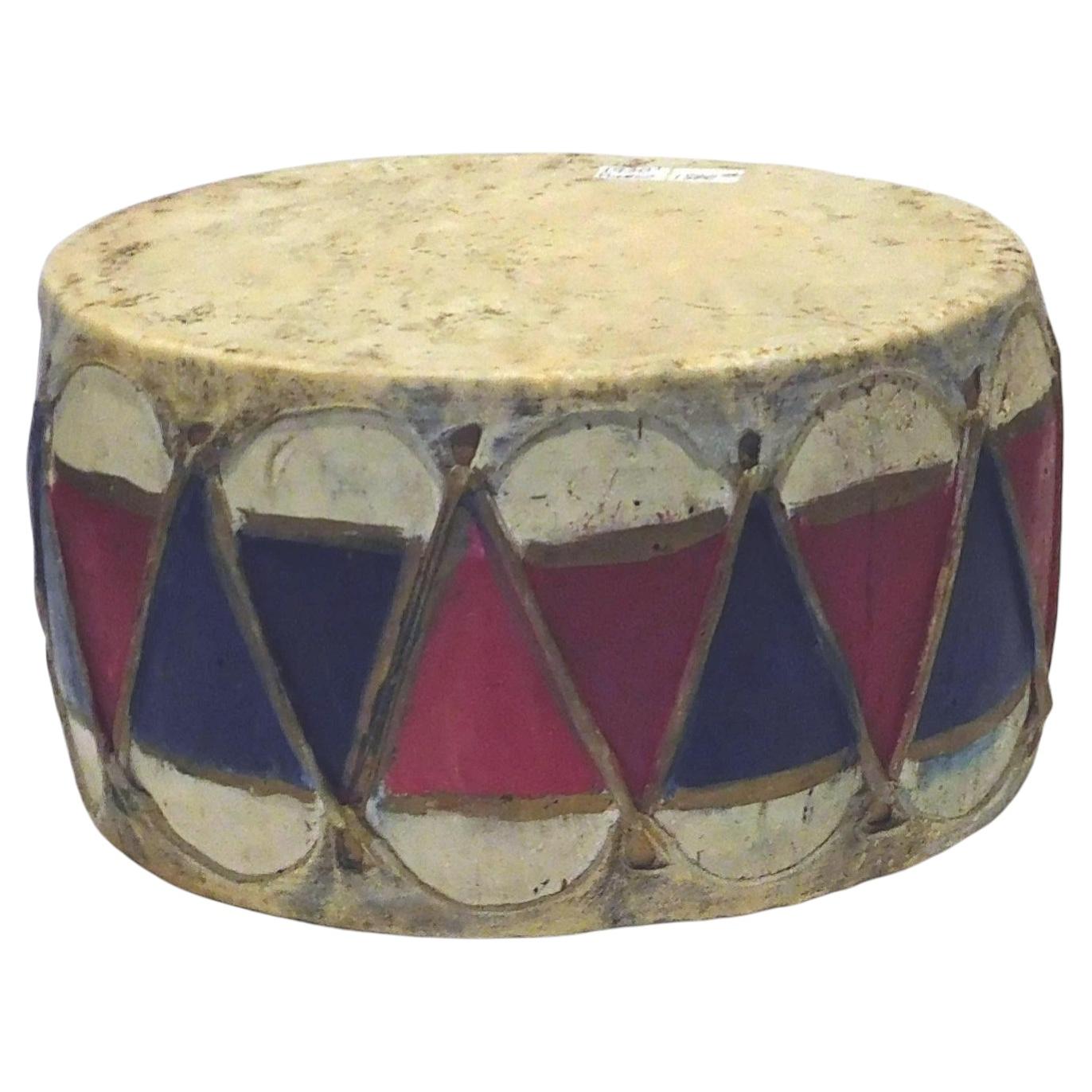 Native American Painted Pueblo Drum Mid 20th Century