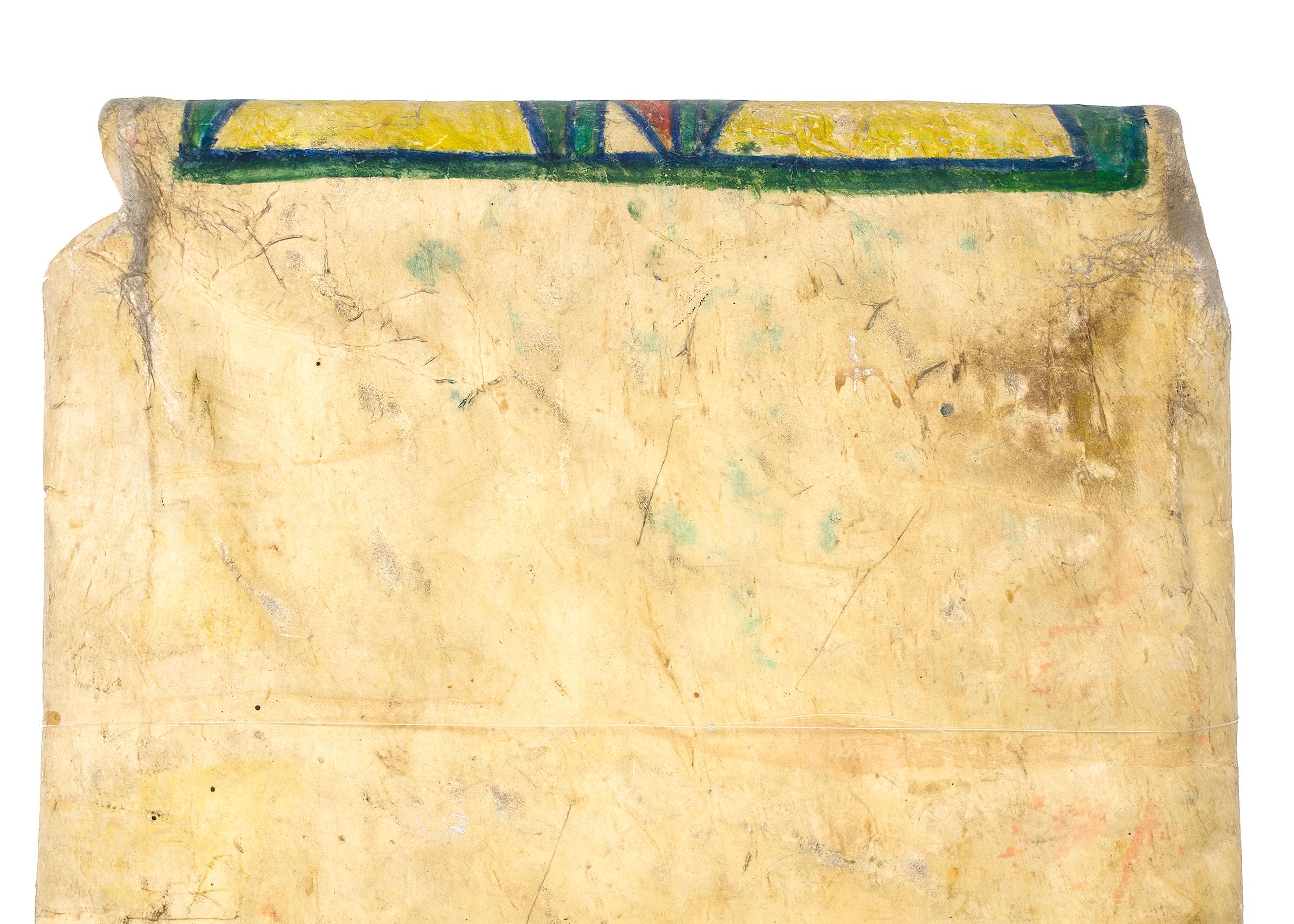 Hand-Painted Native American Parfleche Envelope, Crow, 19th Century Abstract Painting