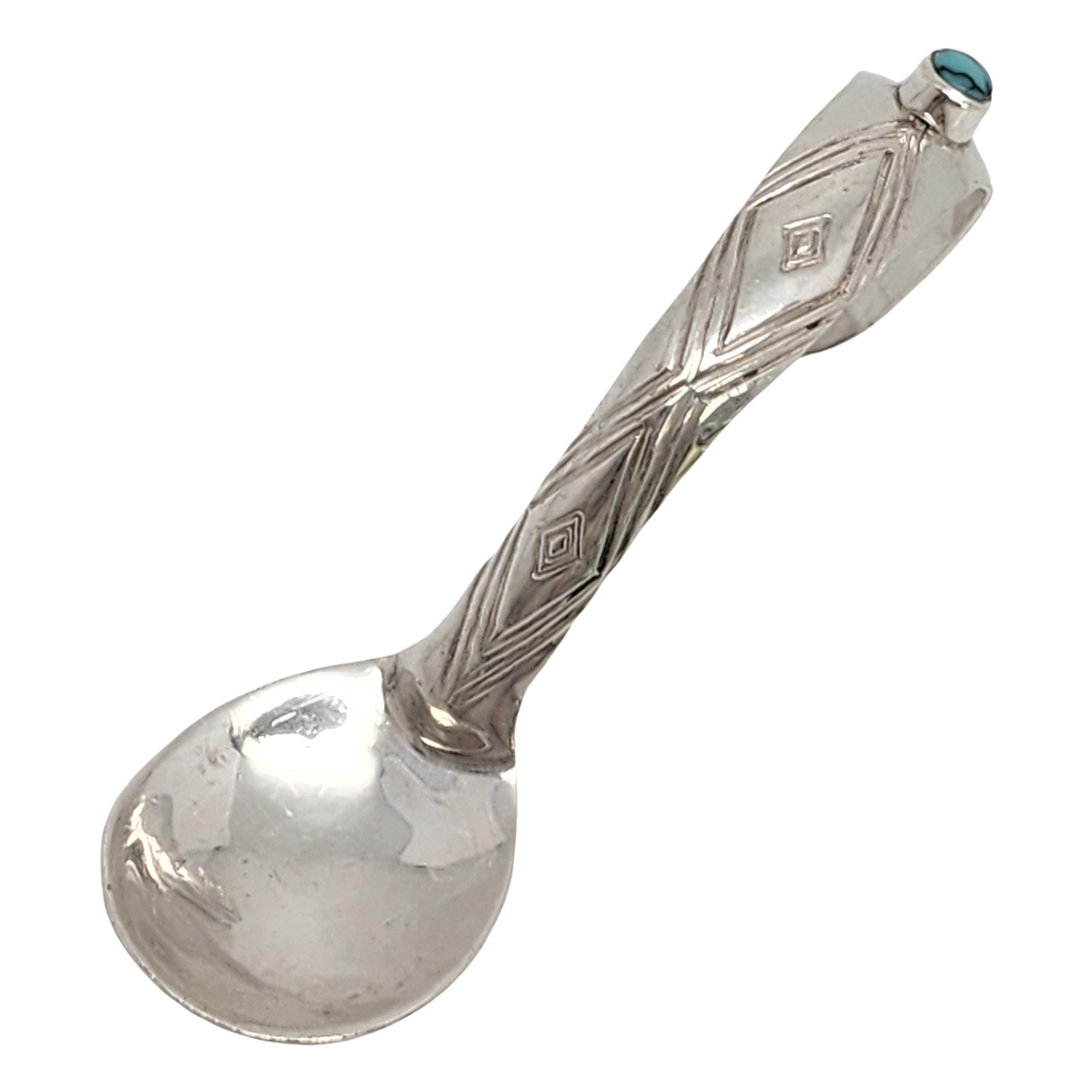 Native American Patrick Yellowhorse Sterling Silver Turquoise Baby Spoon #15717 In Good Condition For Sale In Washington Depot, CT
