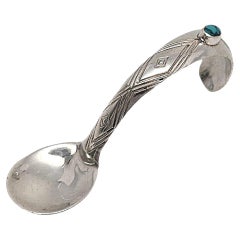 Native American Patrick Yellowhorse Sterling Silver Turquoise Baby Spoon #15717