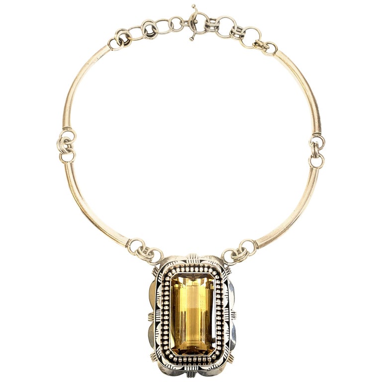 Native American Paul Livingston Sterl Silver Necklace with Citrine