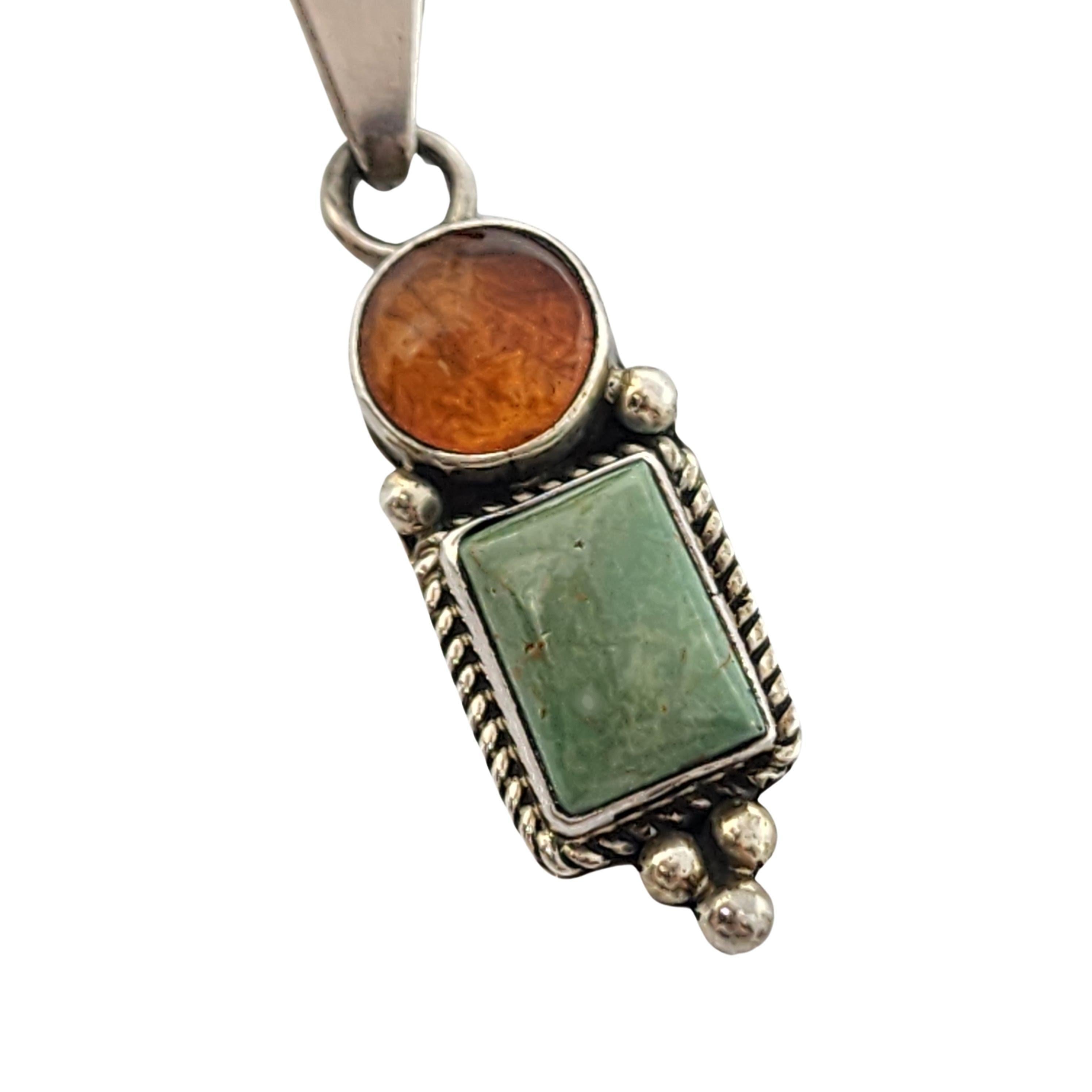Native American Paul Livingston Sterling Silver Amber Turquoise Pendant #16152 In Good Condition For Sale In Washington Depot, CT
