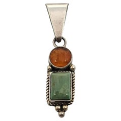 Native American Paul Livingston Sterling Silver Amber Turquoise Pendant #16152