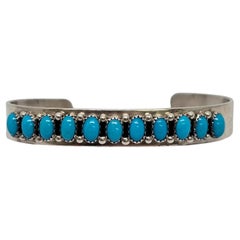 Native American Paul Livingston Sterling Silver Turquoise Cuff Bracelet #19103