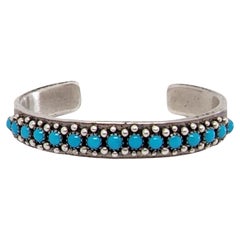 Native American Paul Livingston Sterling Sleeping Beauty Turquoise Cuff Bracelet