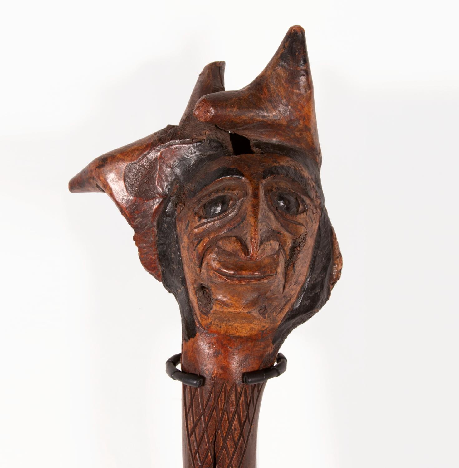 NATIVE AMERICAN, PENOBSCOT ROOT CLUB WITH GREAT CHARACTER AND PATINA, ca 1870-1890's

Carved from small birch trees, uprooted and turned on end, root clubs were a tradition of the Maine Indian Penobscot and Passamaquoddy tribes. Originally carried