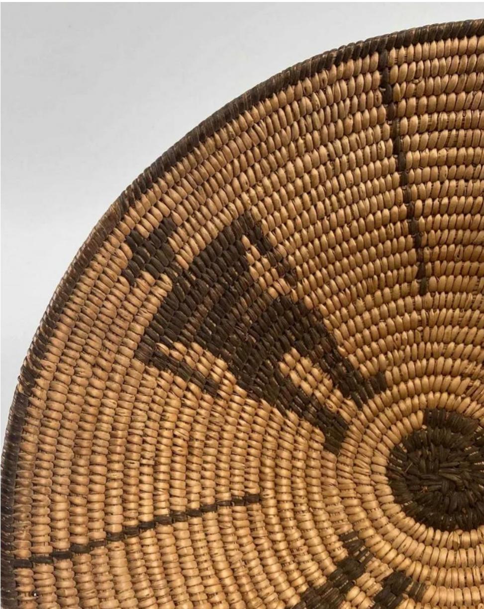 Organic Material Native American Pima Basket with Geometric Figural Motif For Sale