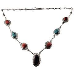 Native American PN Sterling Silver Multi-Stone Link Necklace