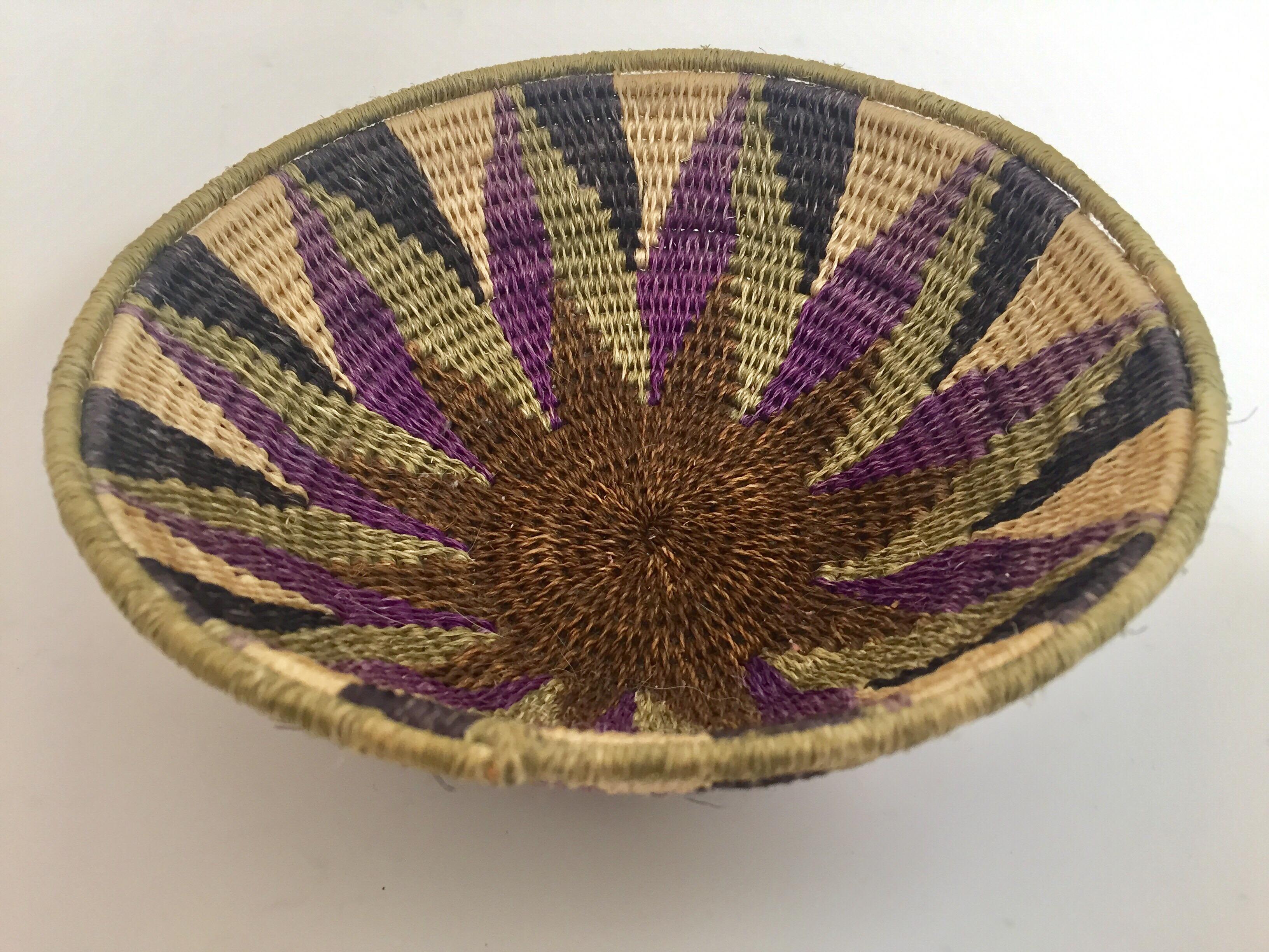 African Polychrome Seagrass and Silk Woven Basket 7