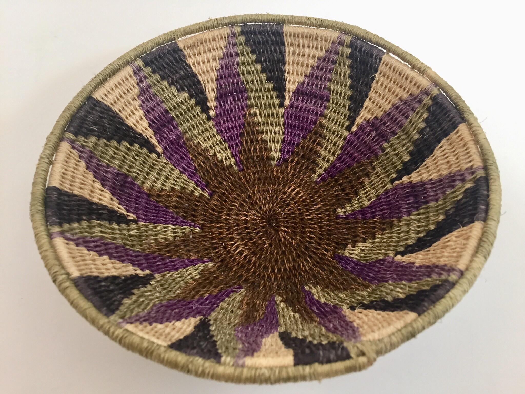 Folk Art African Polychrome Seagrass and Silk Woven Basket