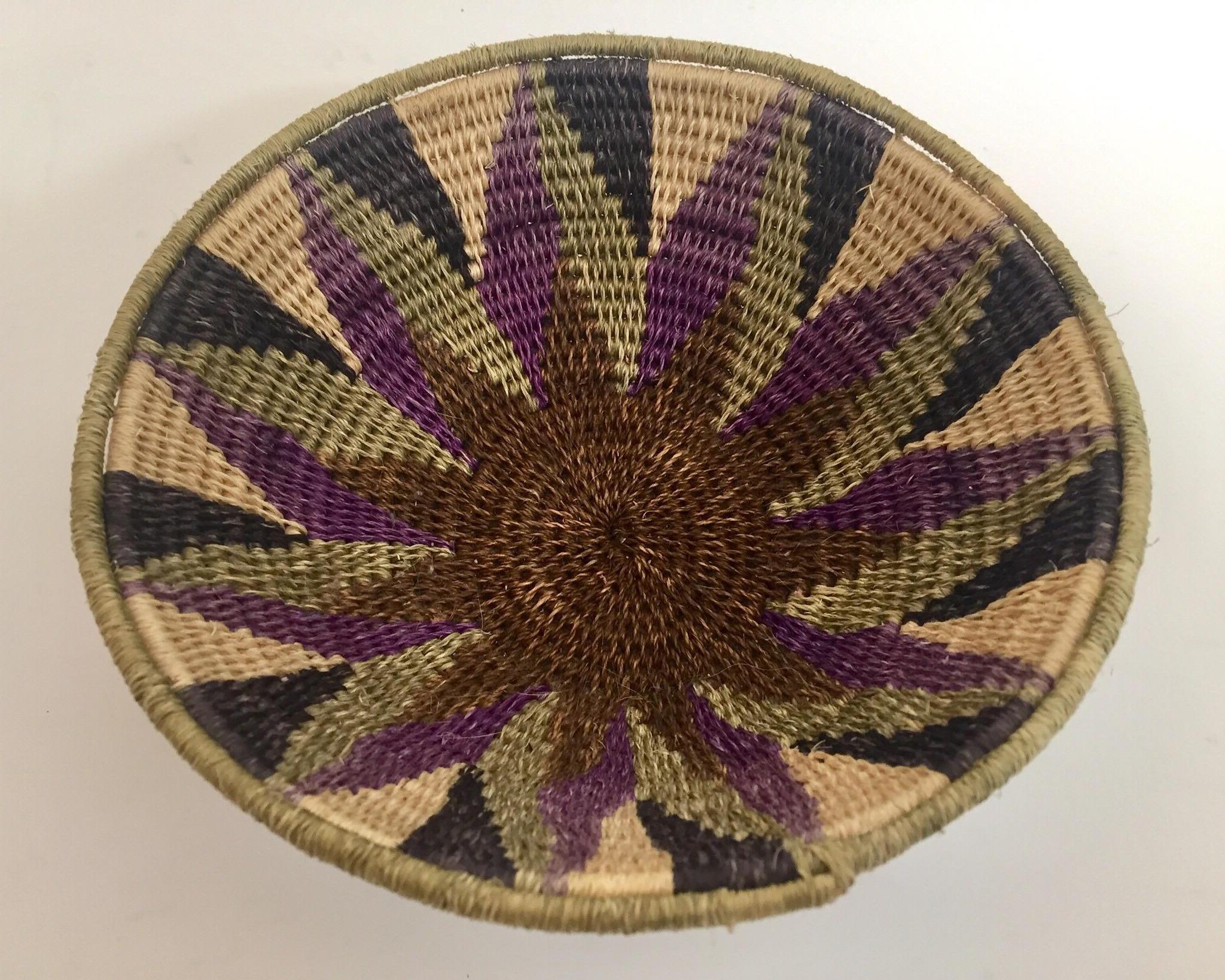 Hand-Woven African Polychrome Seagrass and Silk Woven Basket