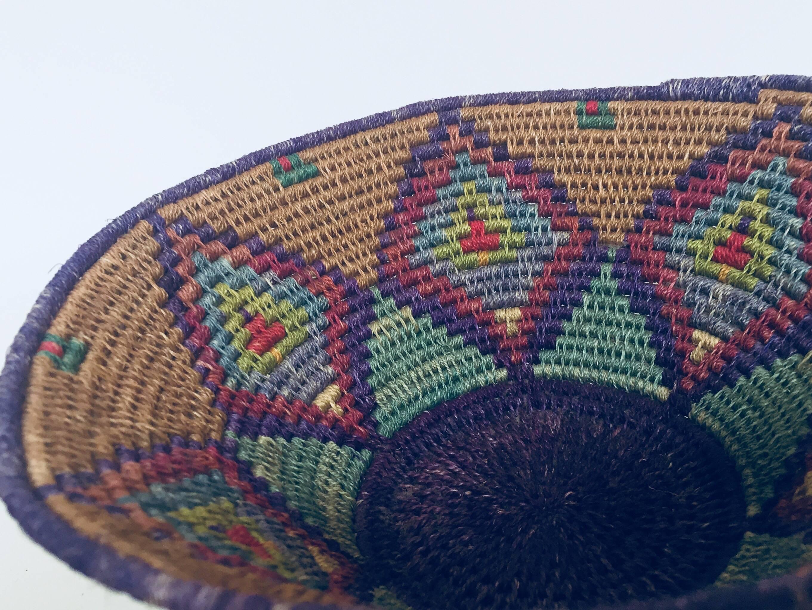 20th Century Native American Polychrome Seagrass and Silk Woven Basket