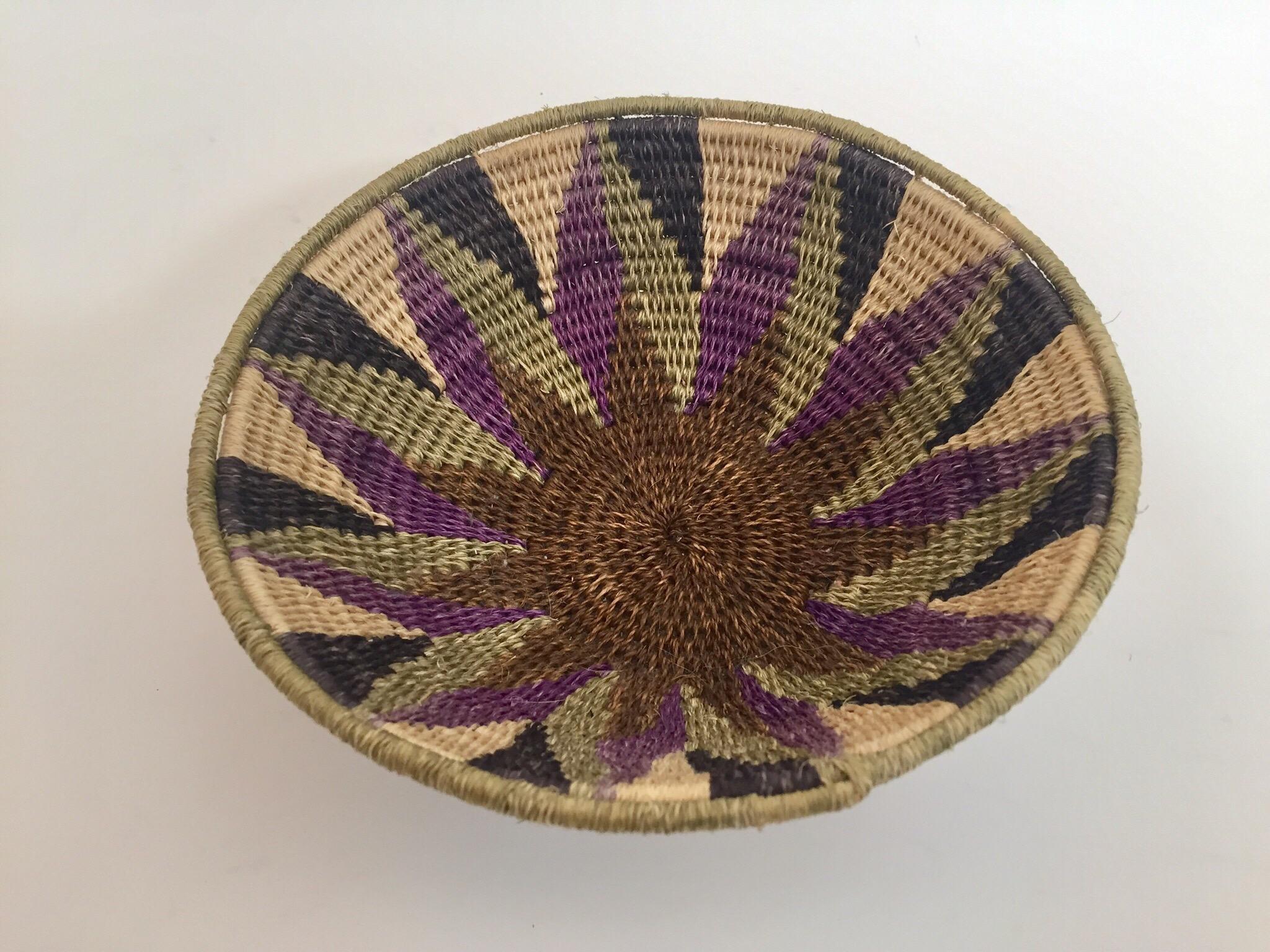 20th Century African Polychrome Seagrass and Silk Woven Basket