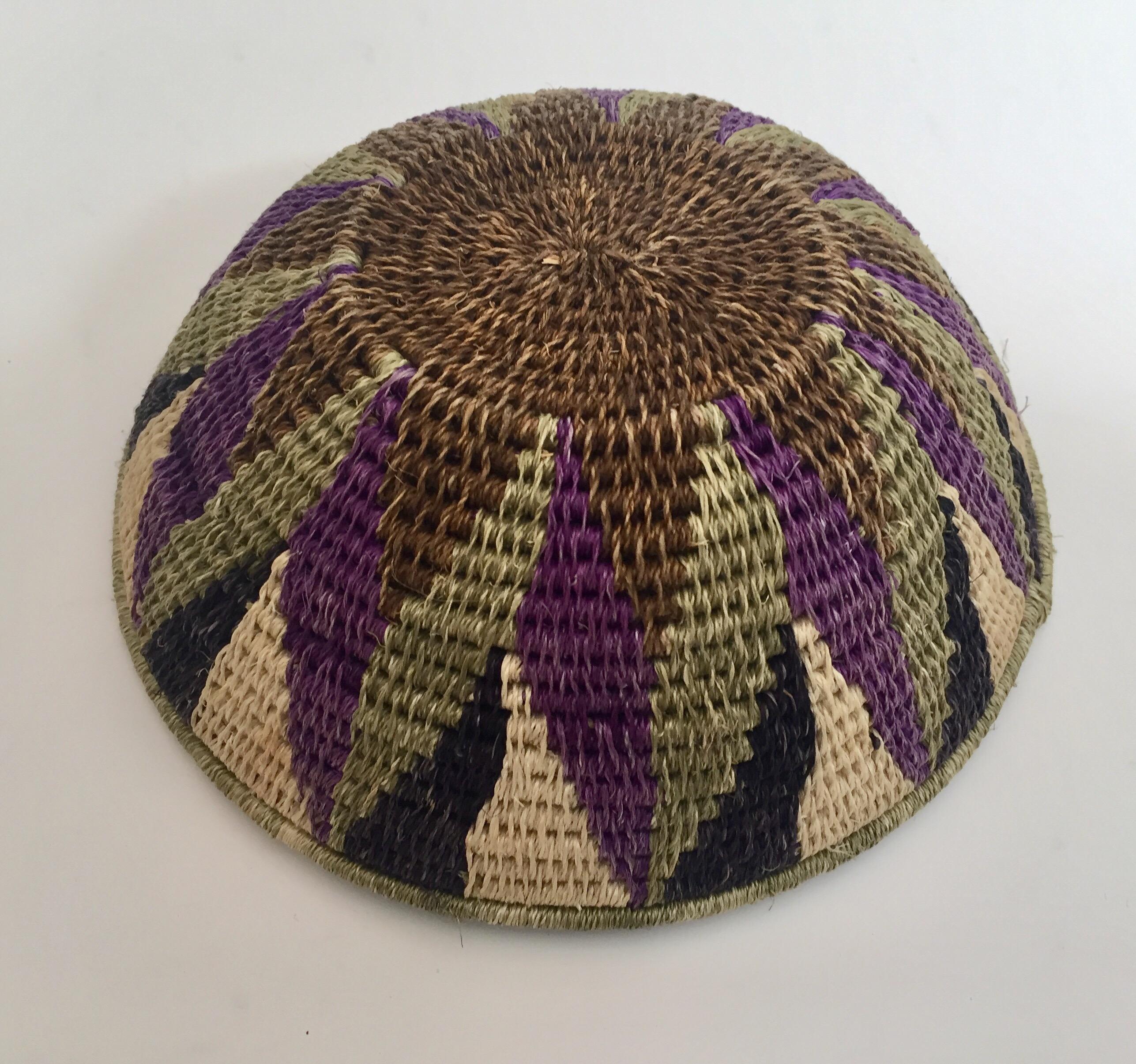 African Polychrome Seagrass and Silk Woven Basket 1