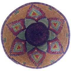 Native American Polychrome Seagrass and Silk Woven Basket