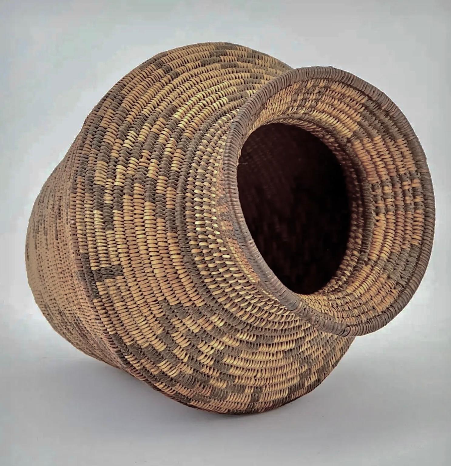Natural Fiber Native American Polychrome Woven Basket For Sale