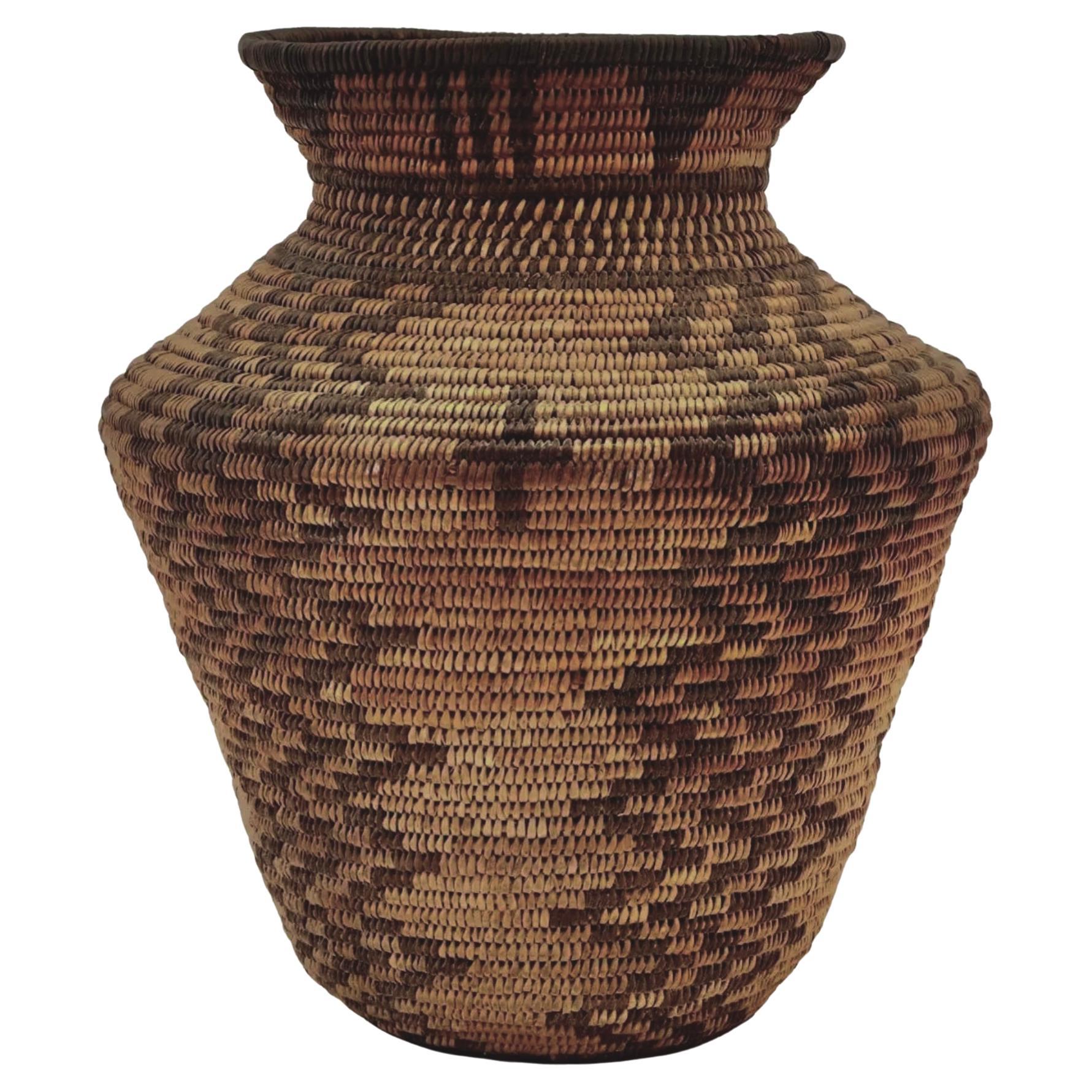 Native American Polychrome Woven Basket For Sale