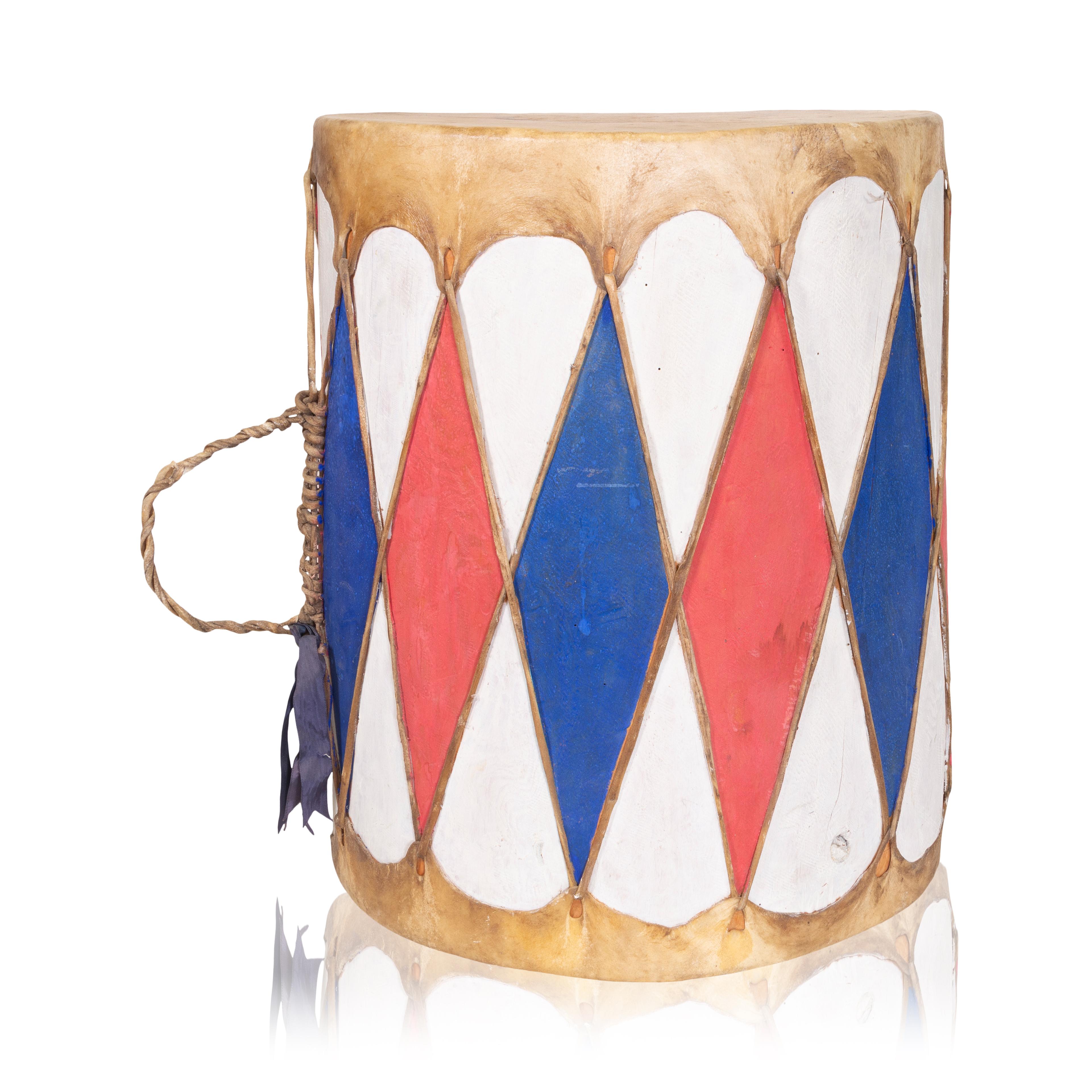 20th Century Native American Pueblo Painted Drum For Sale