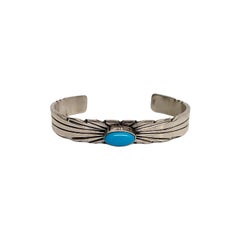 Native American Ray Bennett Sterling Silver Turquoise Cuff Bracelet