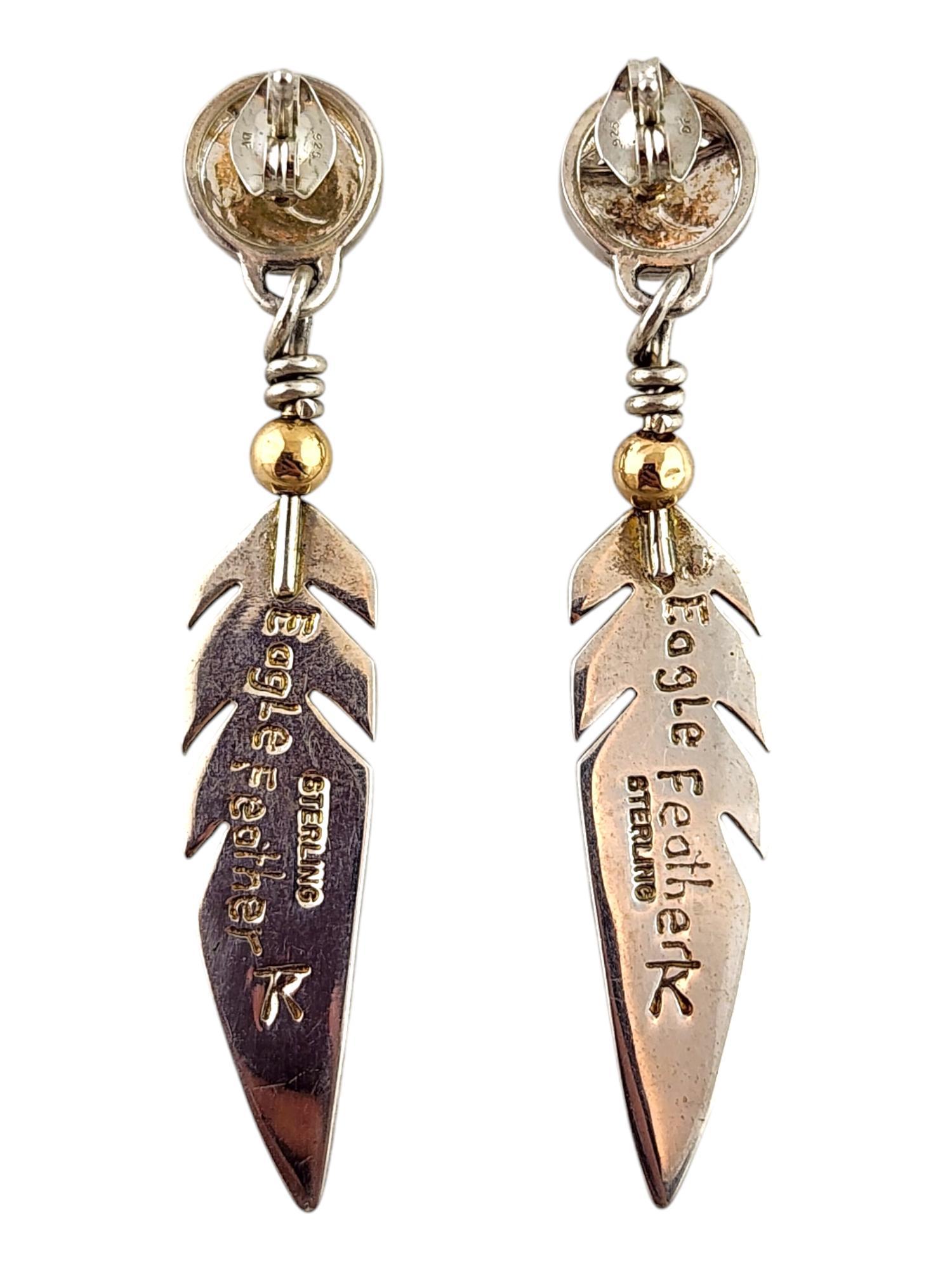 Women's Native American Ray Tracey Eagle Feather Sterling Silver Earrings #20064