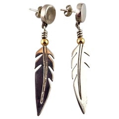 Native American Ray Tracey Eagle Feather Sterling Silver Earrings #20064