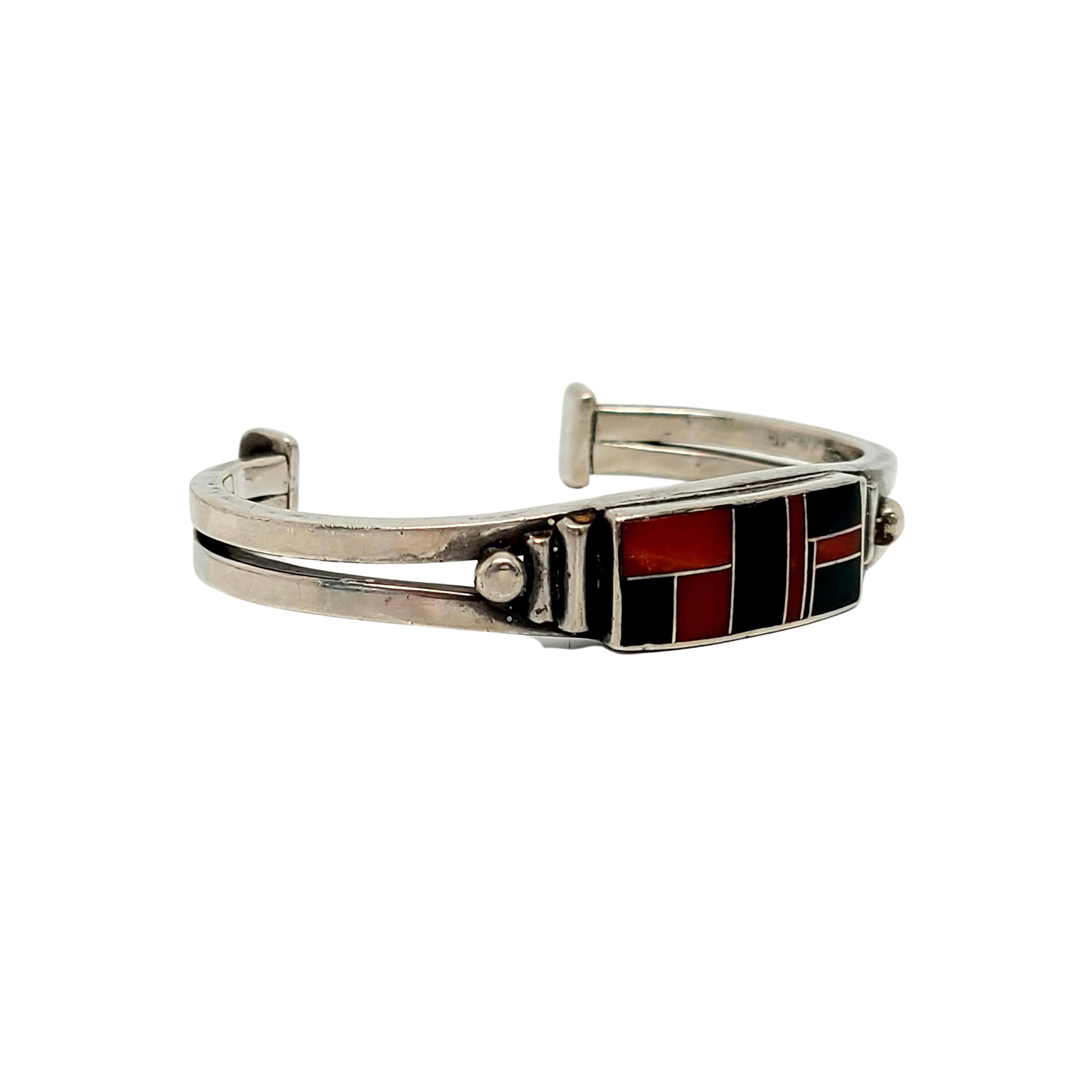 Native American Ray Tracey Knifewing Seguara Sterling Coral & Onyx Cuff Bracelet 1