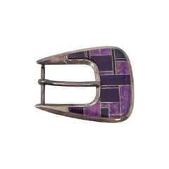 Native American Raymond Coriz Sterling Silver Sugilite Belt Buckle #23598
