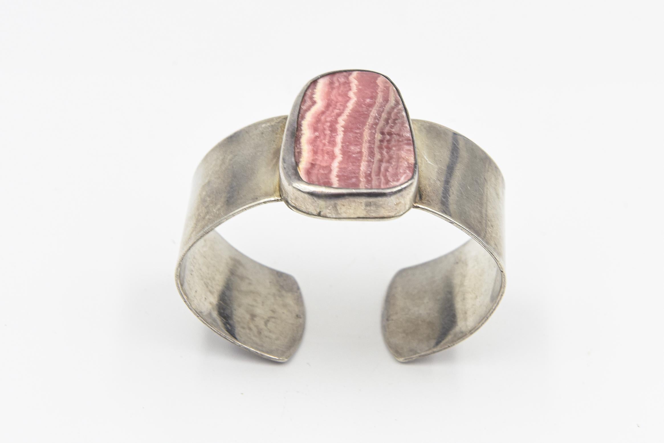 Native American Rhodochrosite Sterling Silver Cuff Bracelet For Sale 5