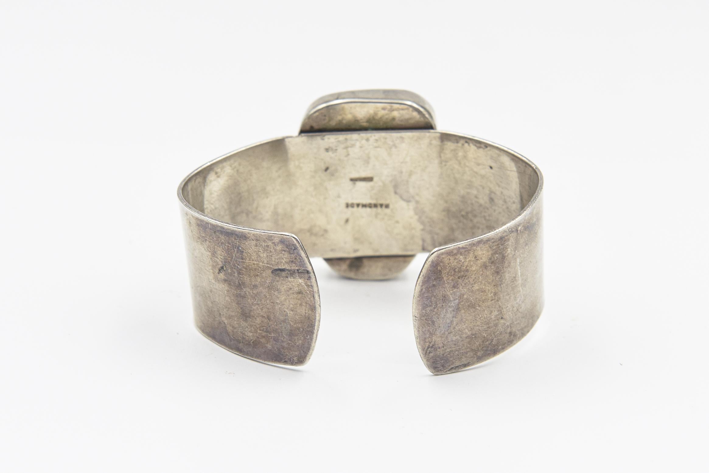 Native American Rhodochrosite Sterling Silver Cuff Bracelet In Good Condition For Sale In Miami Beach, FL