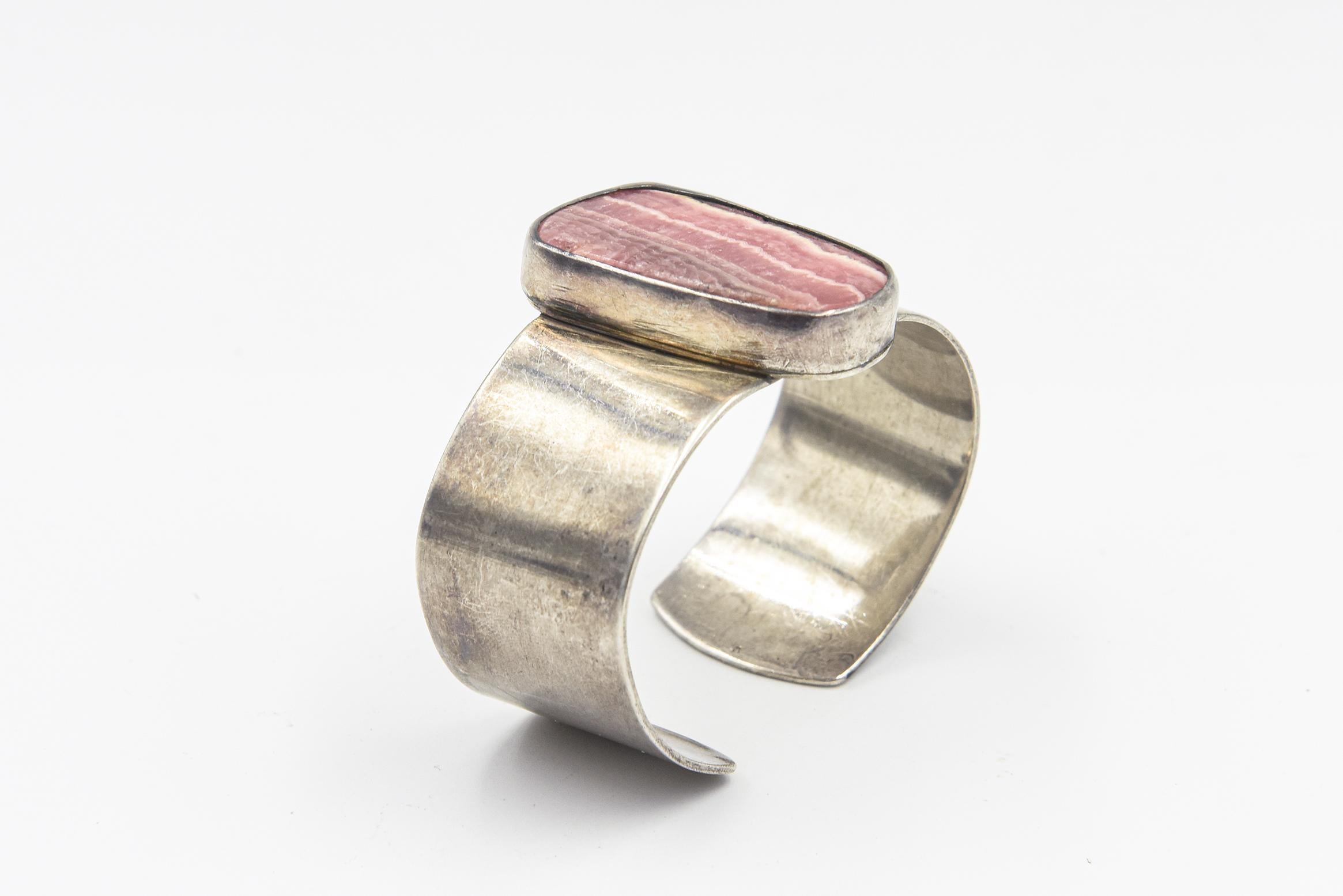 Native American Rhodochrosite Sterling Silver Cuff Bracelet For Sale 3