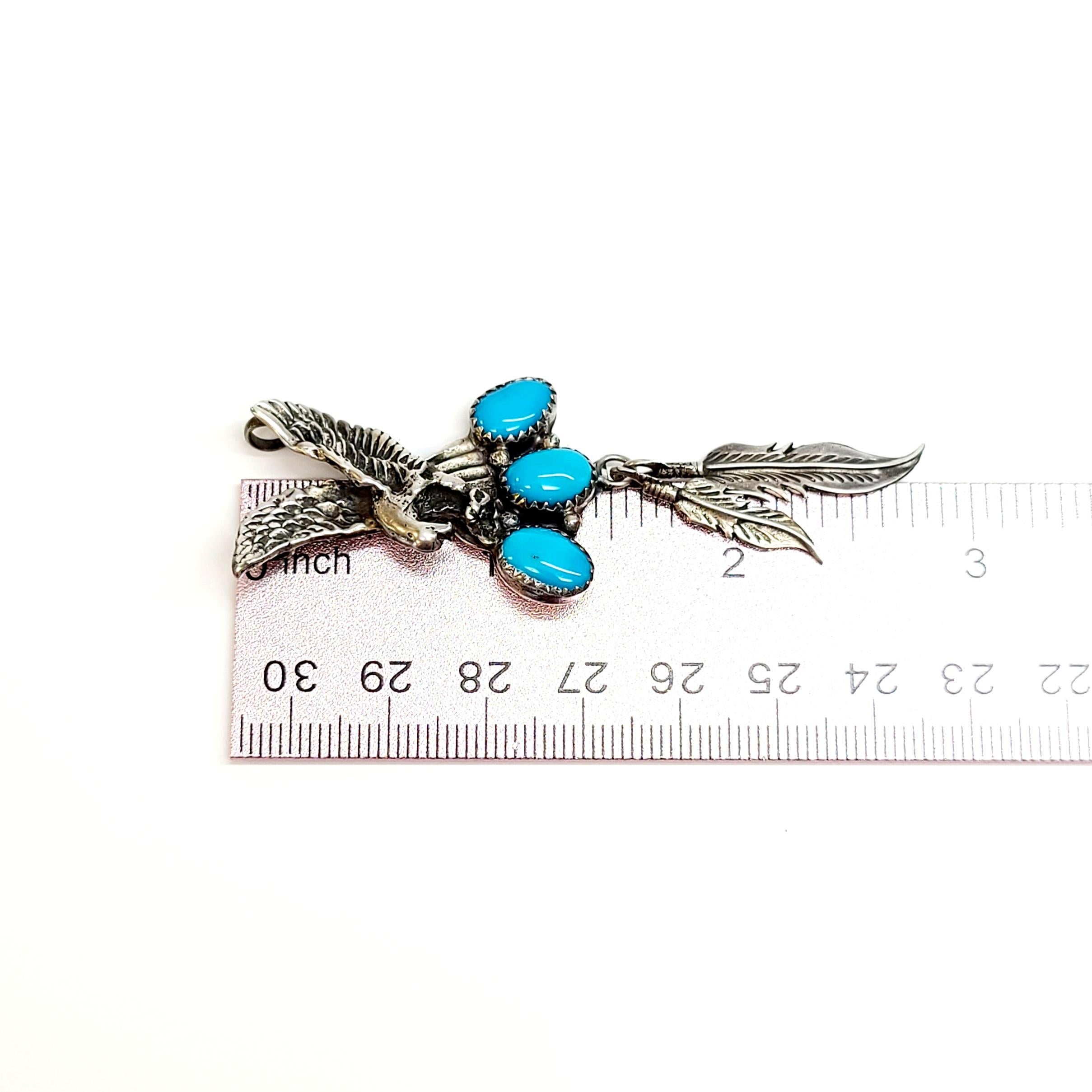 Cabochon Native American Richard Begay Navajo Sterling Silver Turquoise Eagle Pendant