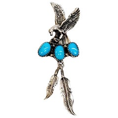 Native American Richard Begay Navajo Sterling Silver Turquoise Eagle Pendant