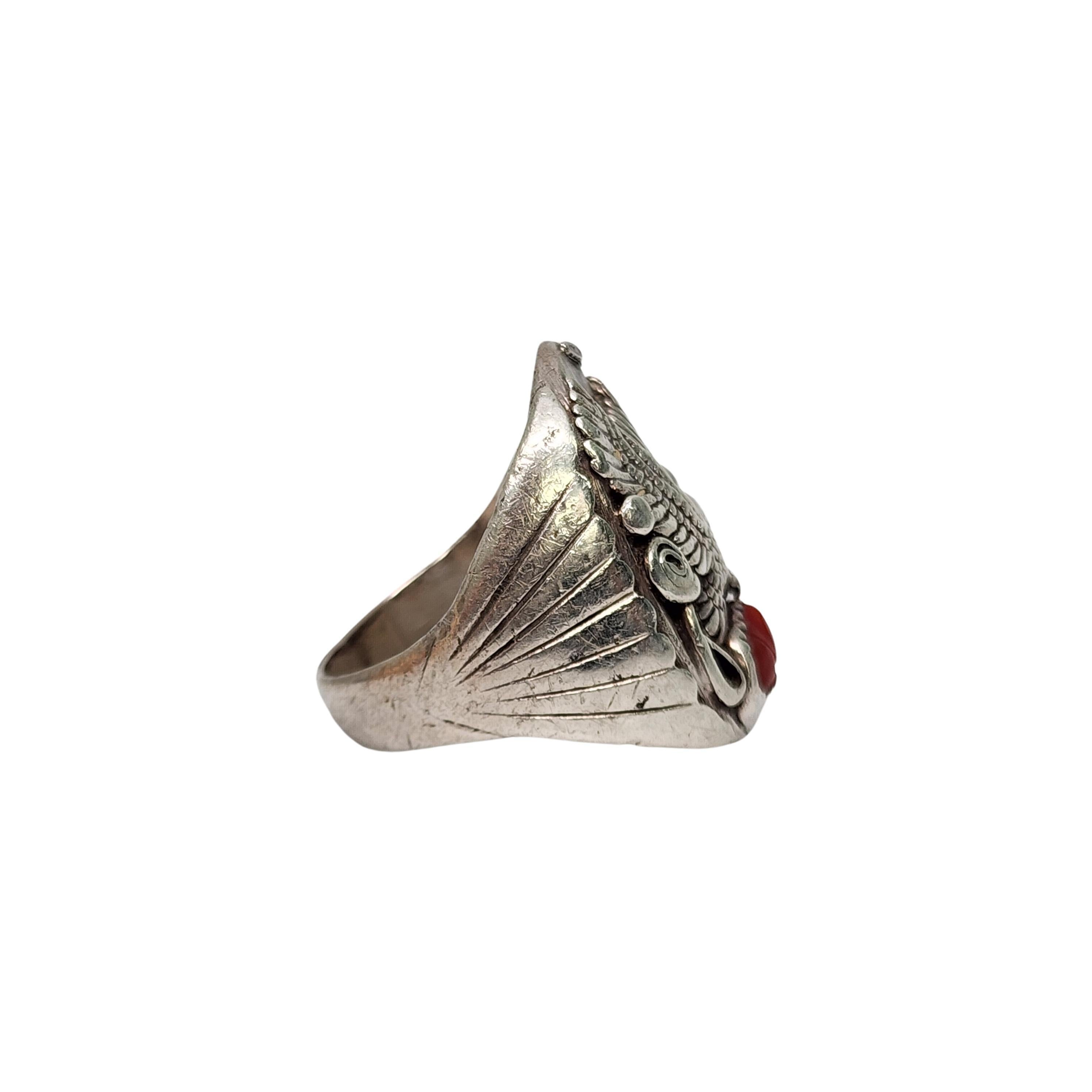 Native American Richard Begay Sterling Silver Eagle Coral Ring Size 10.5 #16704 In Good Condition For Sale In Washington Depot, CT