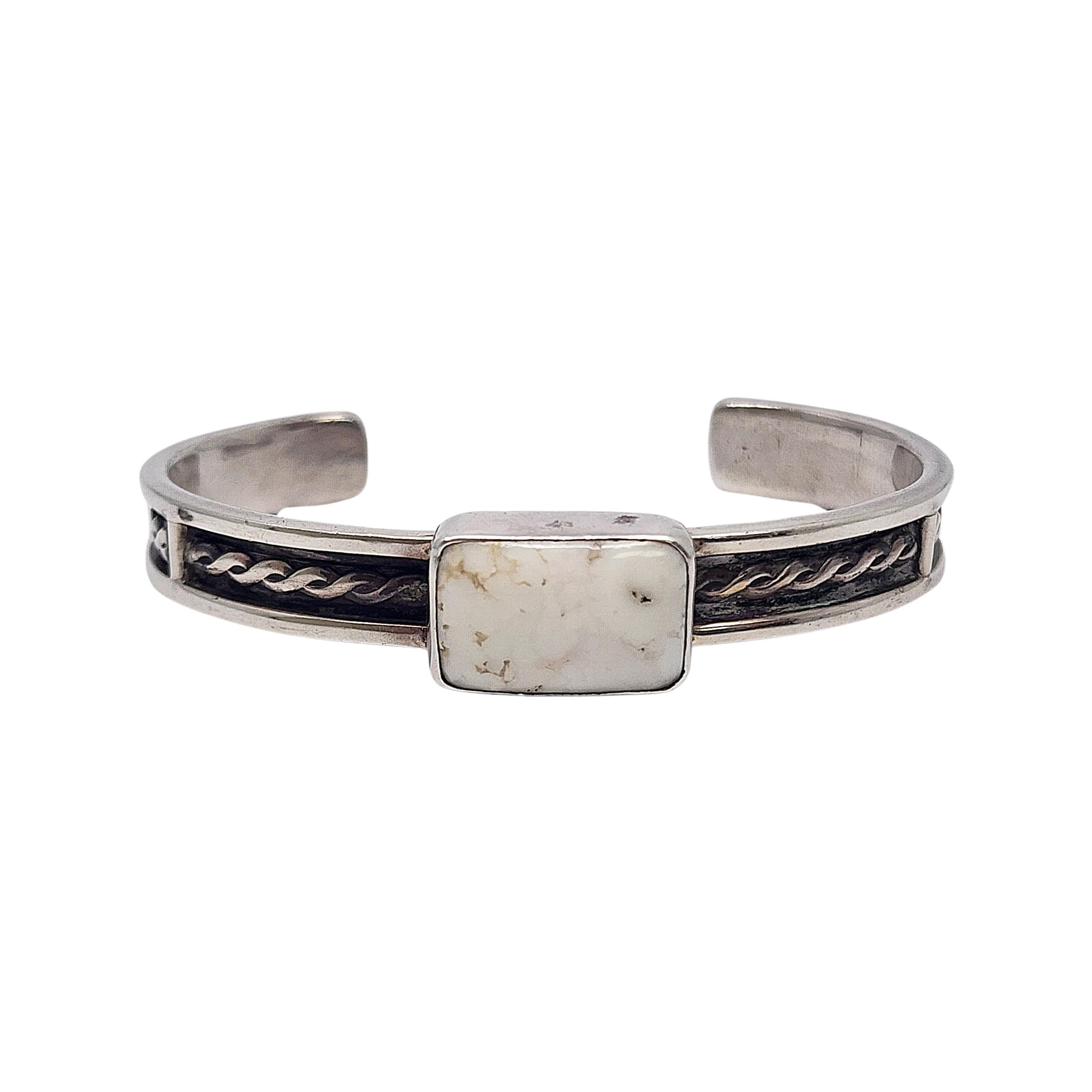 Native American RLC JDH Sterling Silver White Turquoise Cuff Bracelet #18190 3