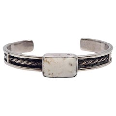 Native American RLC JDH Sterling Silver White Turquoise Cuff Bracelet #18190