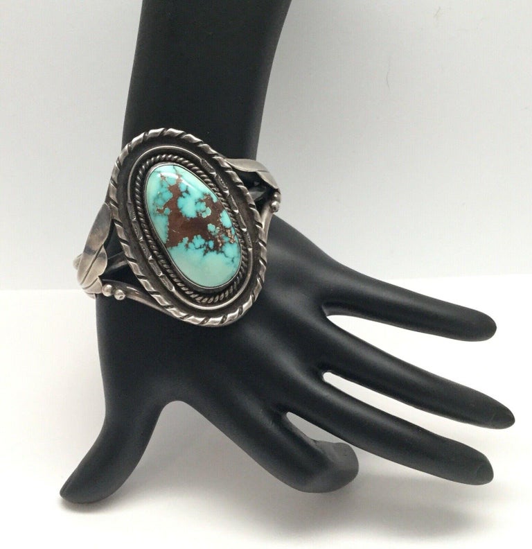 Native American Sandoval Sterling Silver Turquoise Cuff Bracelet For Sale at 1stdibs