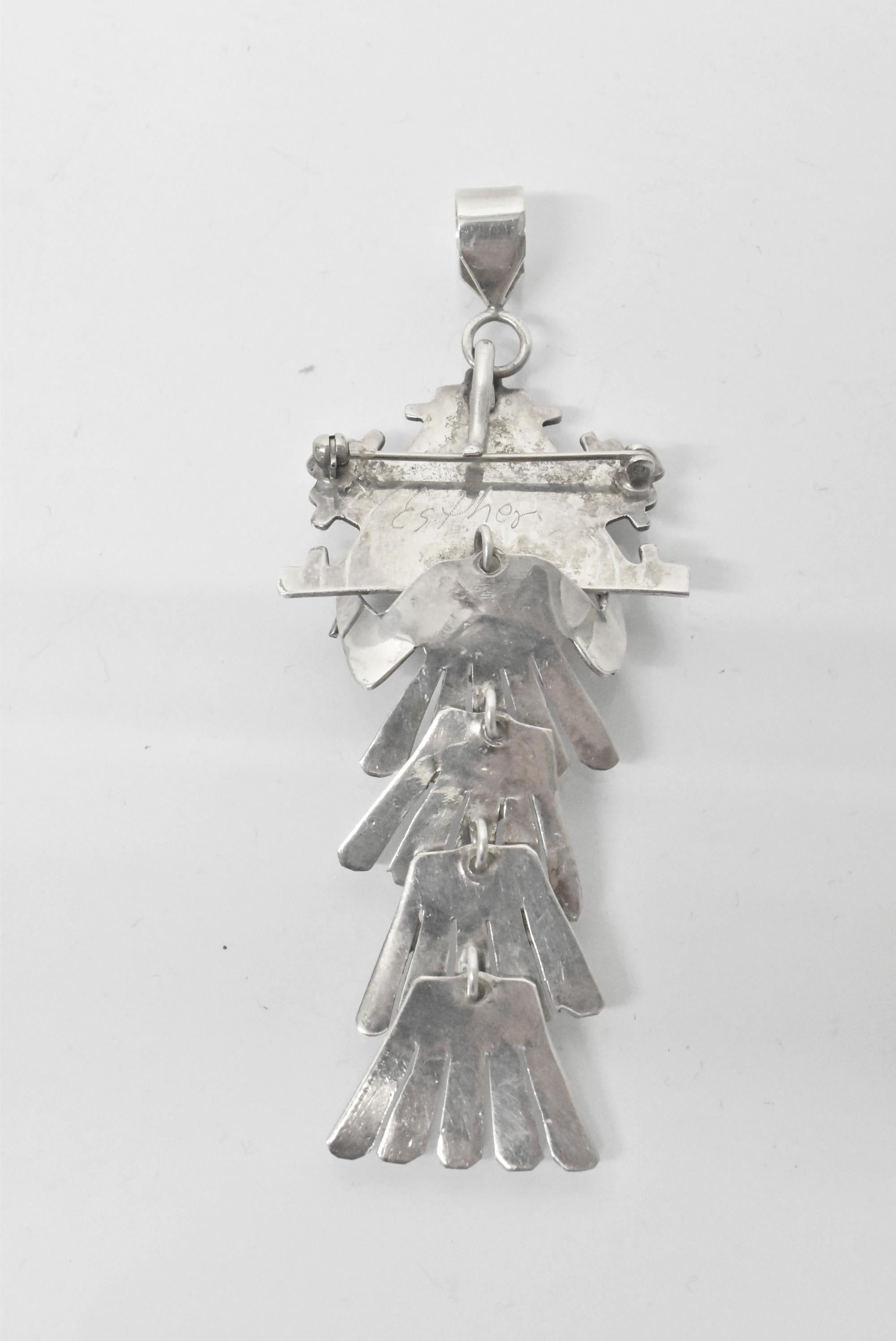 Sterling Silver Native American Shalako Kachina Pendant by Esther Wood For Sale