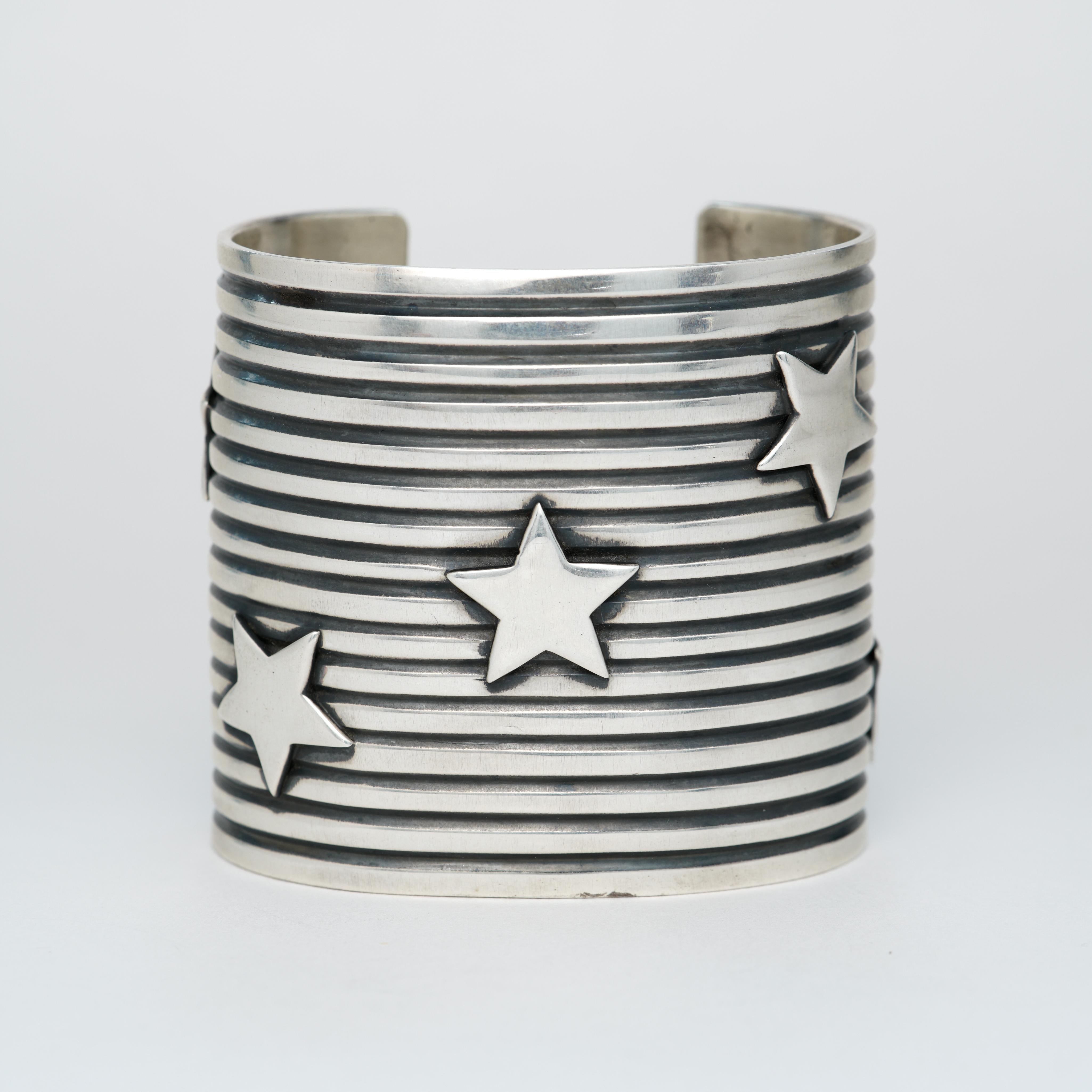Native American Signed A. Cadman Wide Silver Cuff For Sale 5